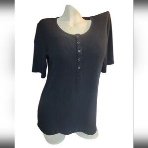 Mondetta Black Button-Up Women's Ribbed Top